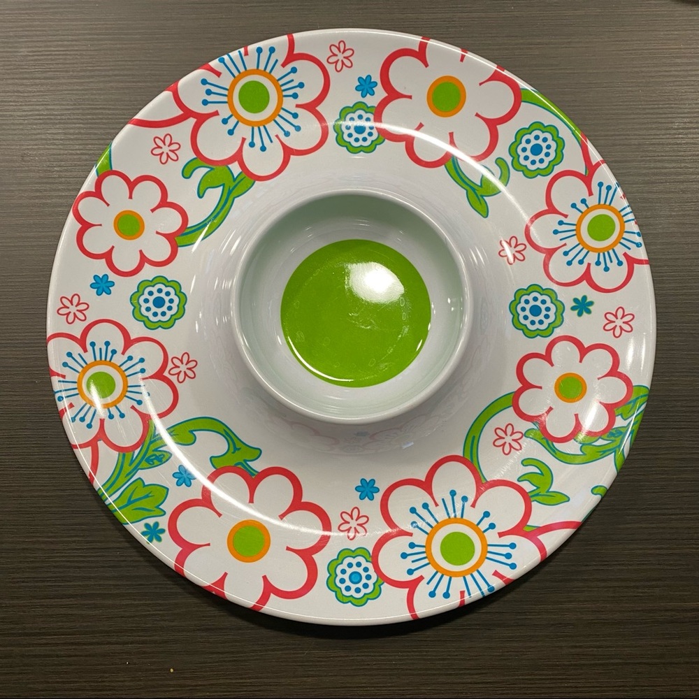 CROFTON Melamine Bright Florals on White Chip‎ & Dip Plate or Platter